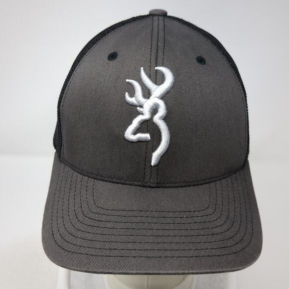 Browning Baseball Cap Gray Size XL Embroidered Mesh Back 6 Panel Flexfit - Picture 2 of 9